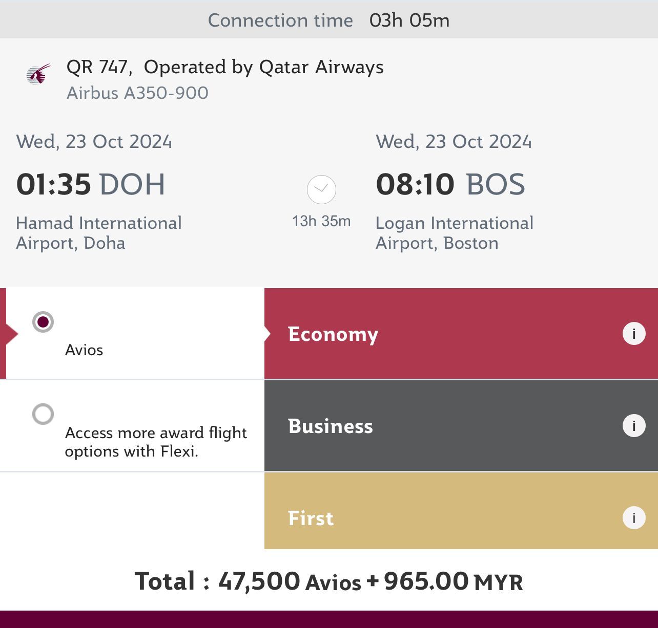 The same flight, but with points and high fuel surcharges
