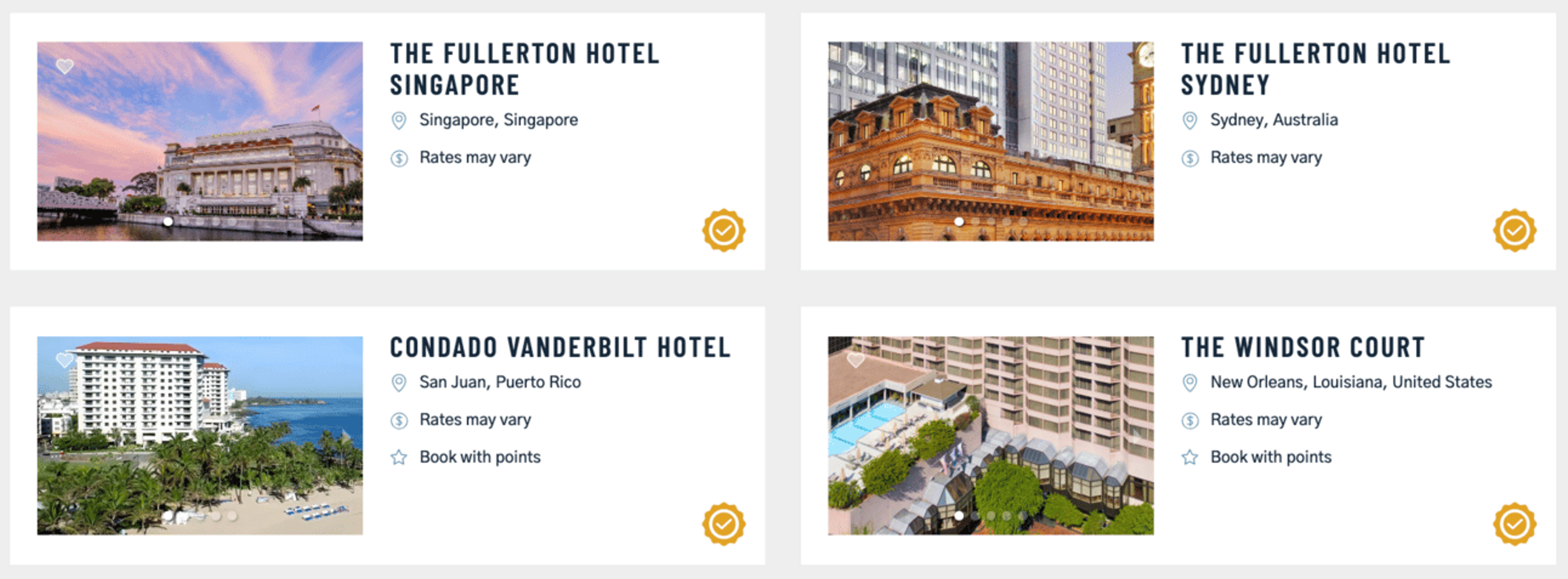 Examples of various hotels from the I Prefer rewards program