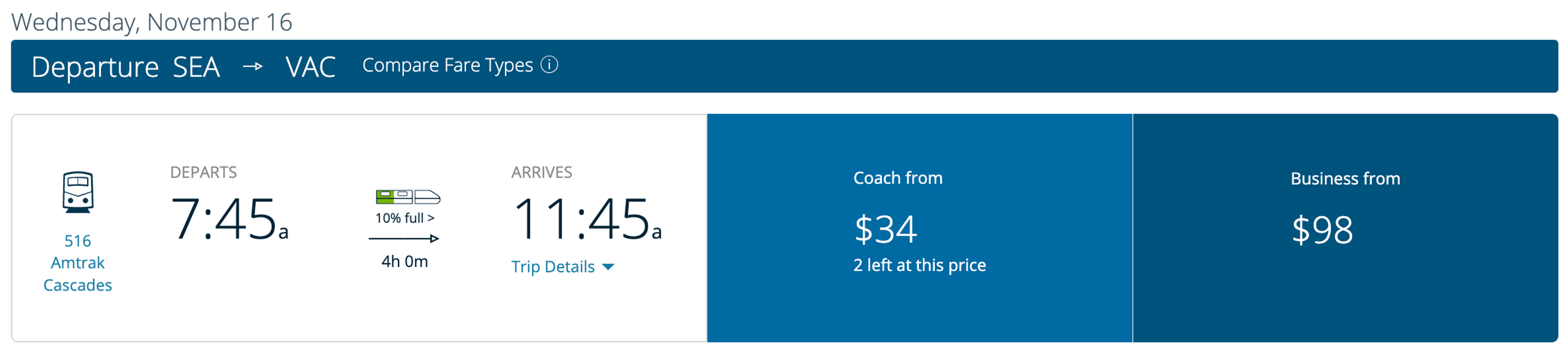 amtrak sample booking