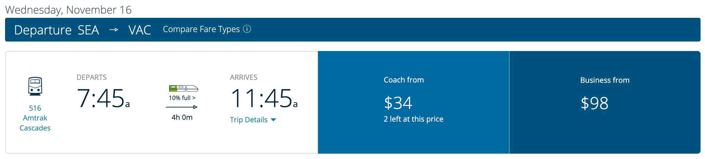 amtrak sample booking