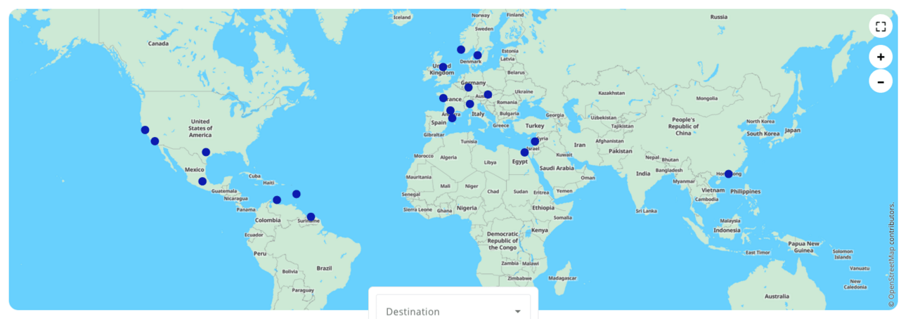 A map of the various Promo Reward destinations for this month