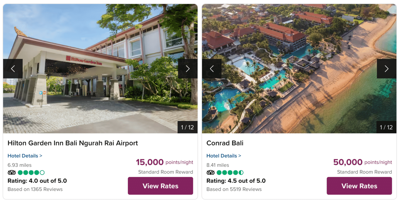 An example of a budget and luxury hotel in Indonesia bookable for reasonable numbers of points