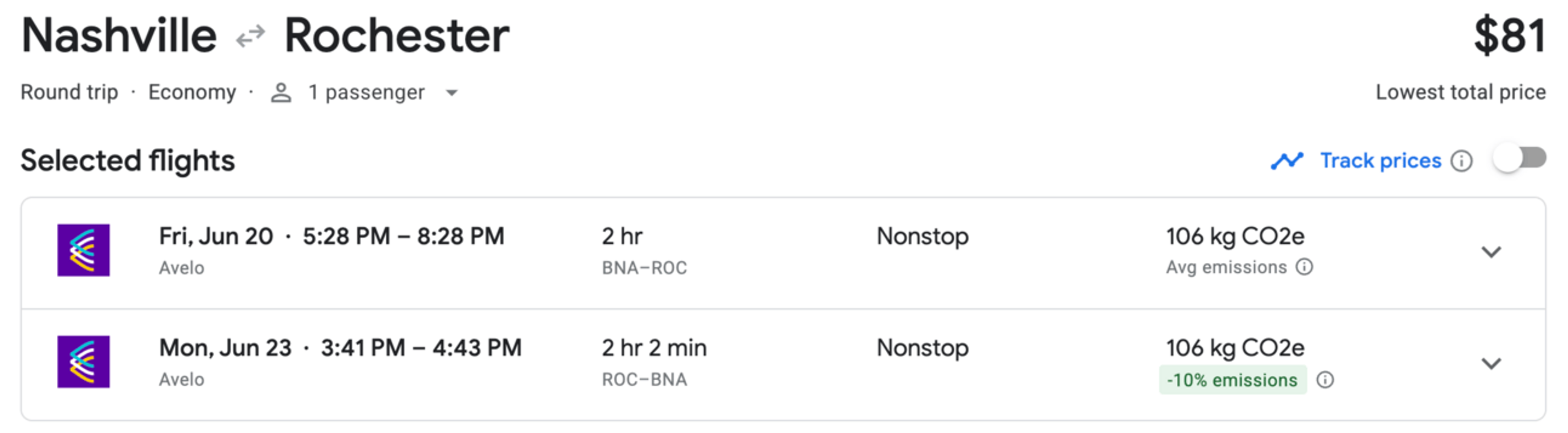 Nashville to Rochester for $81 round trip