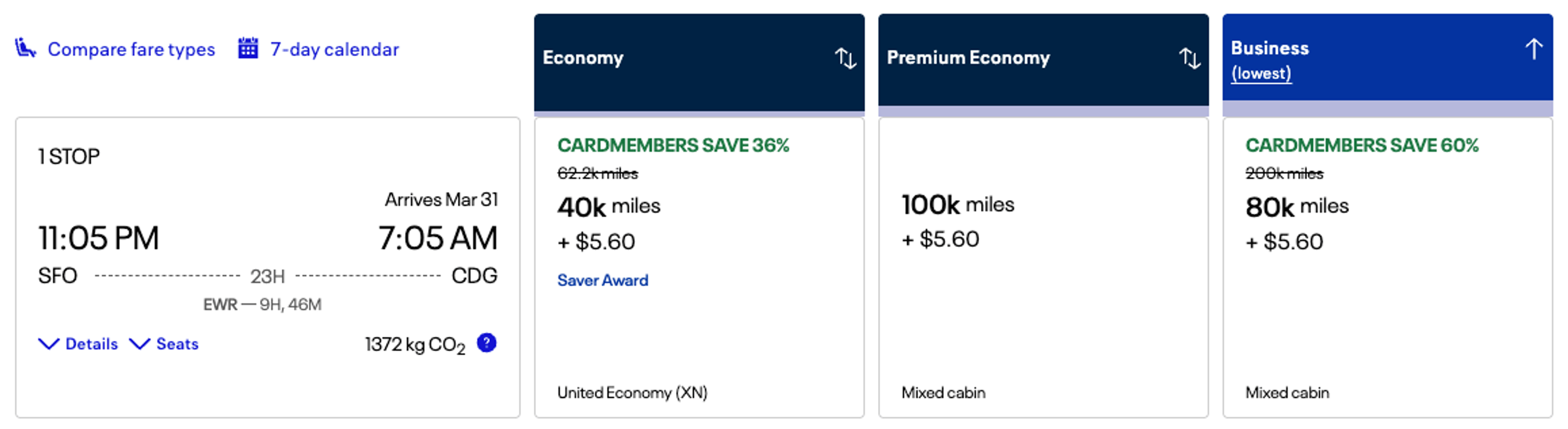 SFO to CDG for 80k miles in business class