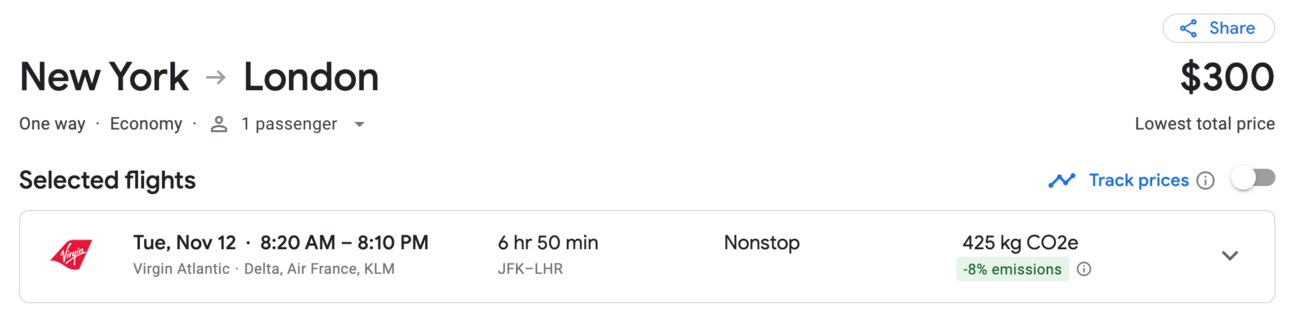JFK-LHR for $300 on Virgin (Google flights)