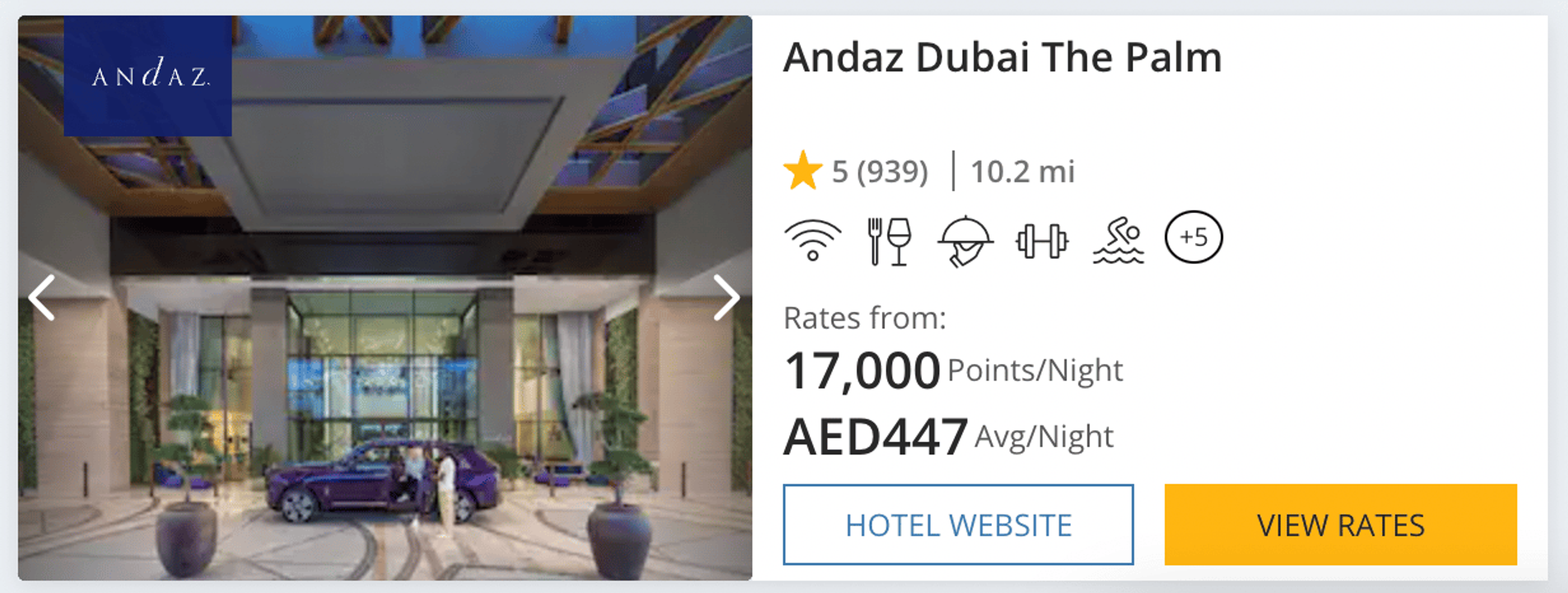 An example of a Hyatt hotl in Dubai that costs 17,000 Hyatt points per night