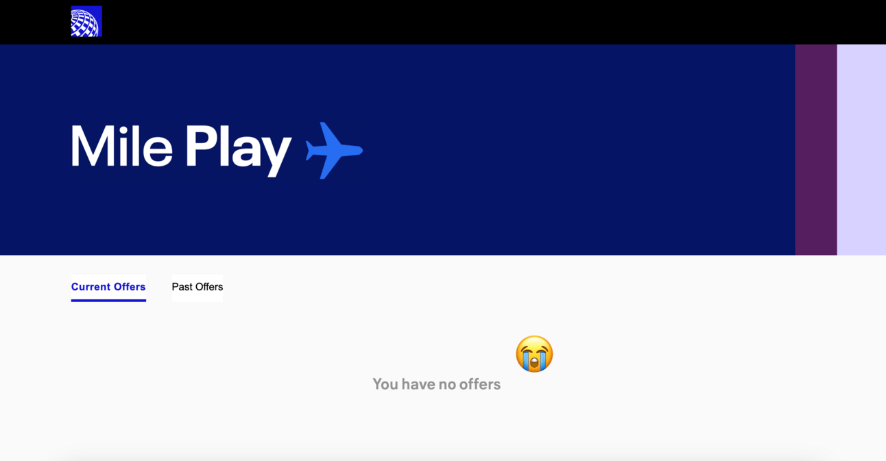 My Mile Play account showing no offers available