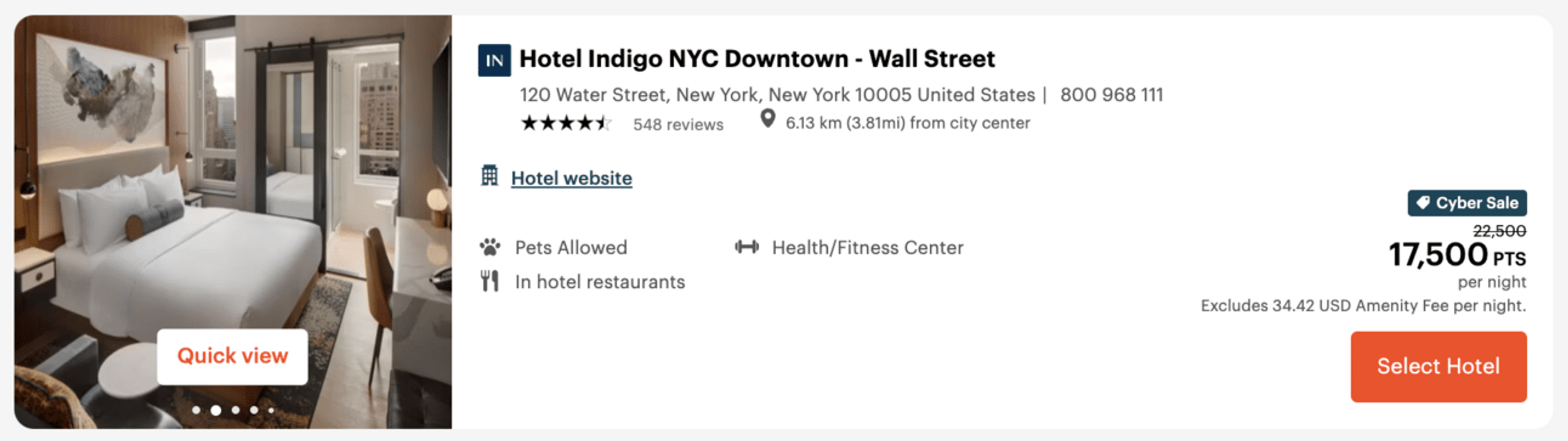 Hotel Indigo in New york for 17,500 points per night