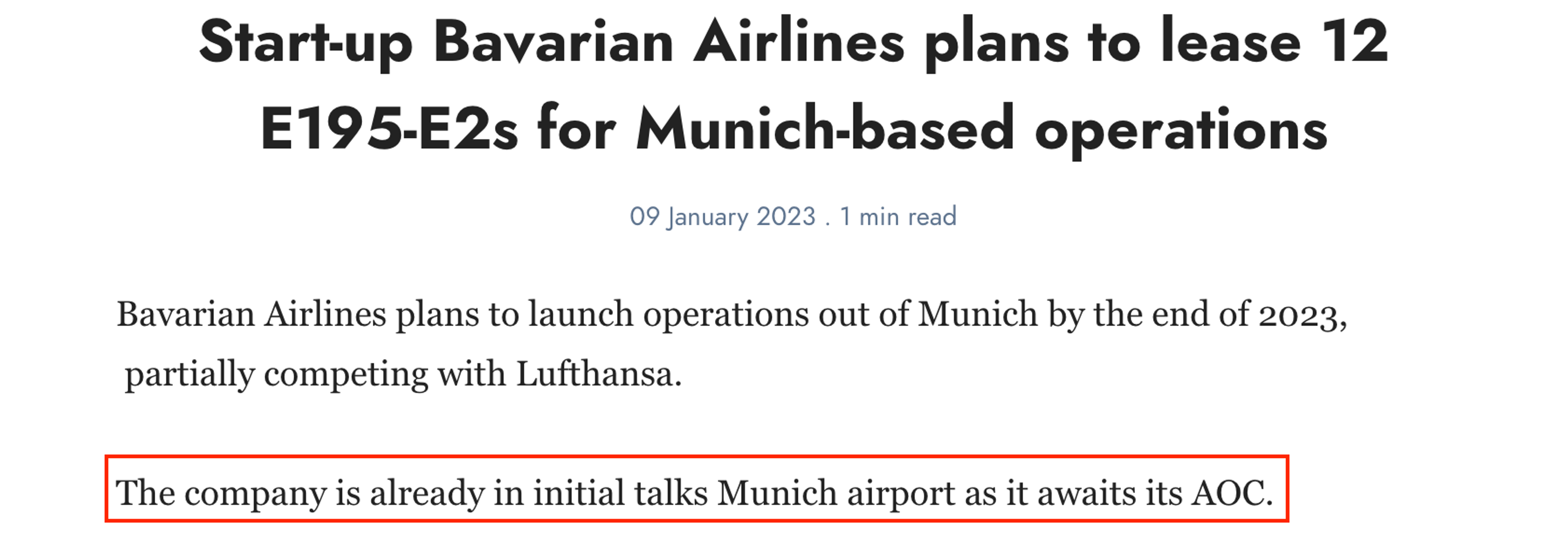 Bavarian Airlines Press release