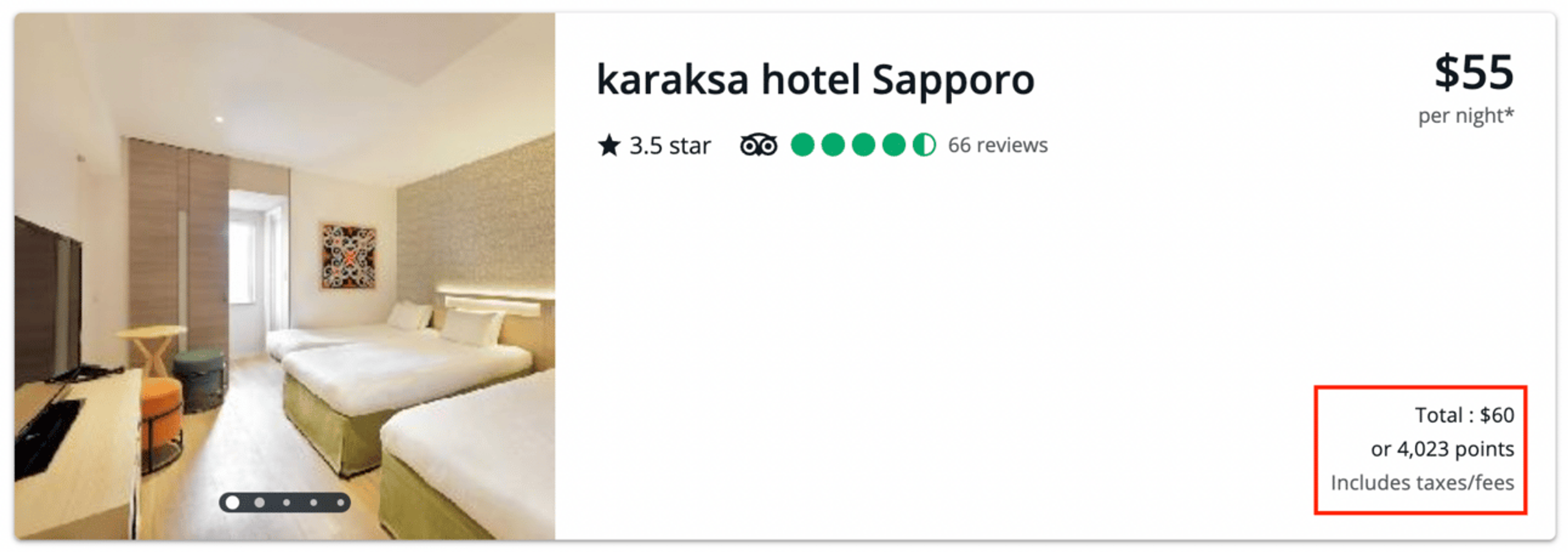Example of a hotel booked through the Chase portal for $55 per night