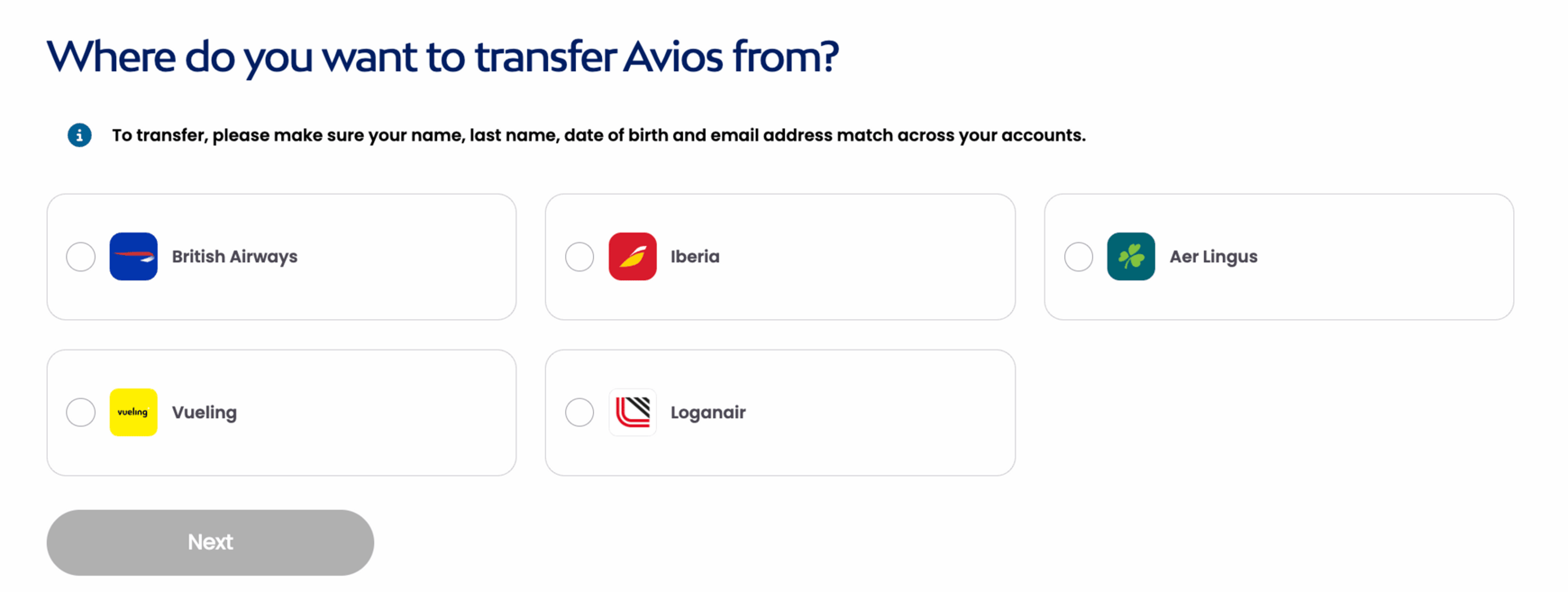 New Avios transfer tool
