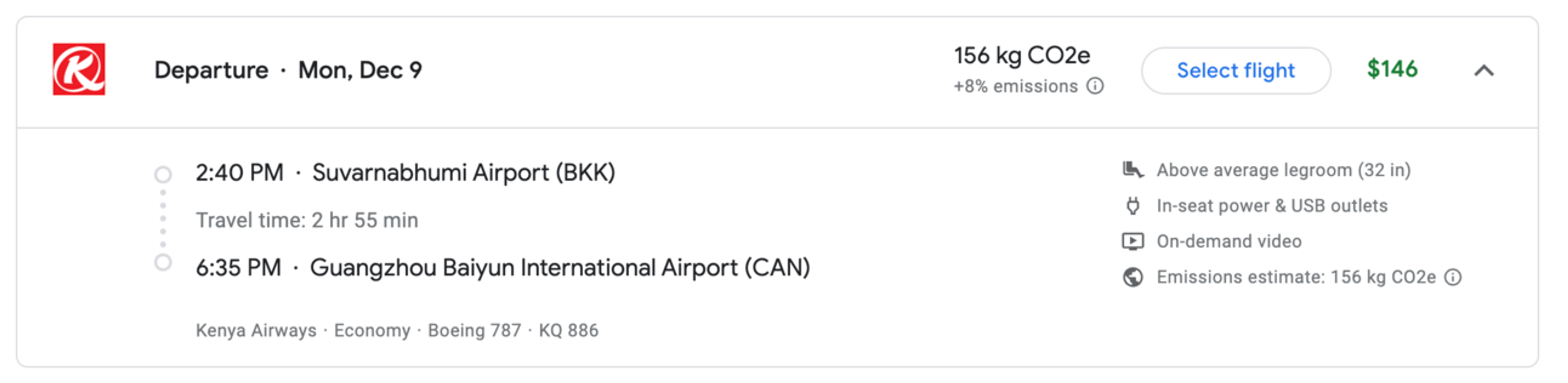 Kenya Airways fifth freedom route from BKK-CAN