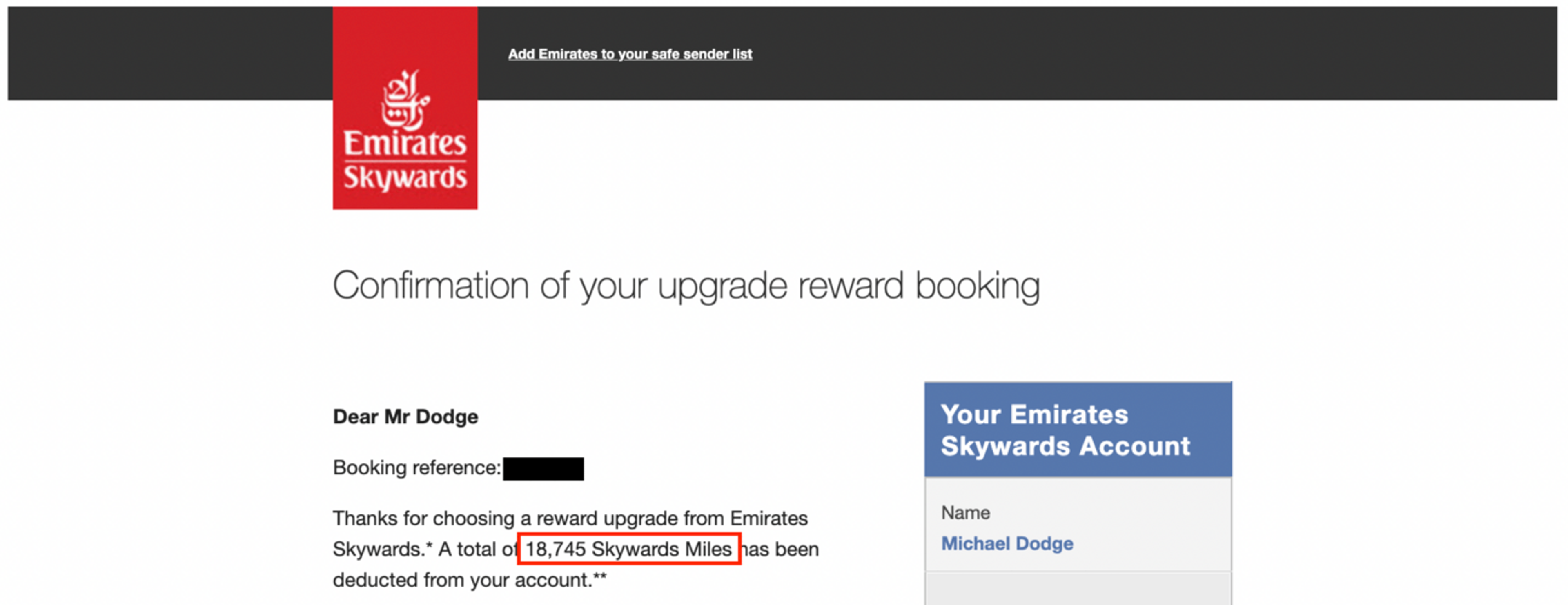 Emirates Confirmed first-class upgrade
