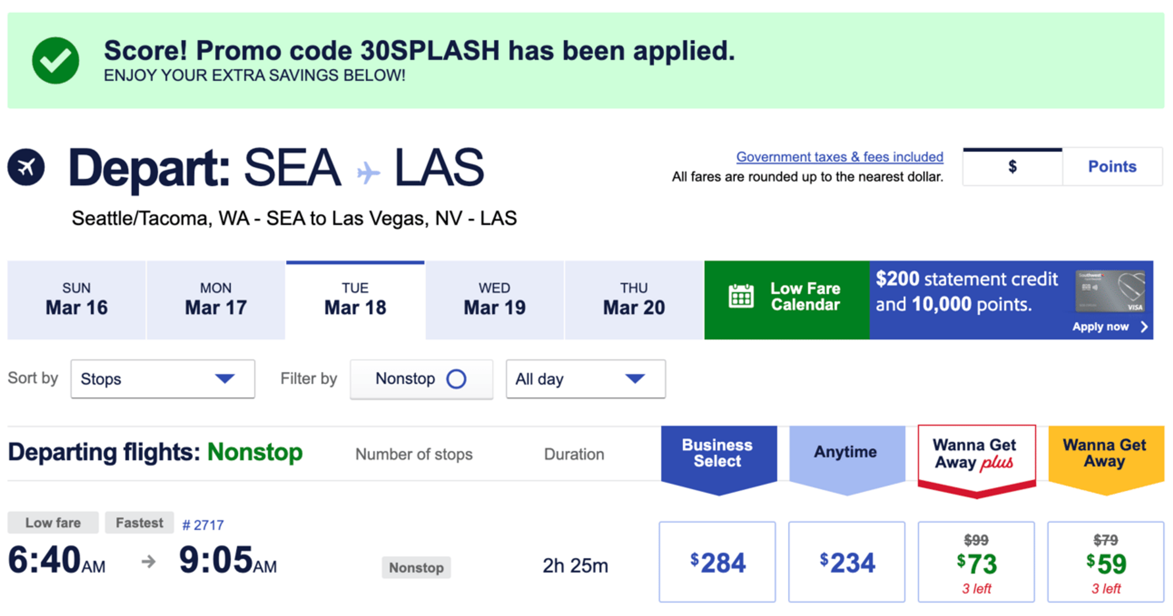Southwest 30% sale
