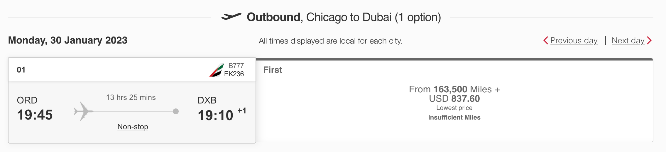 Emirates sample booking