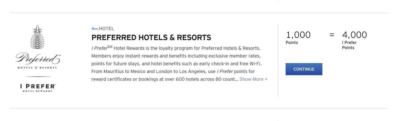Transfer ThankYou Points to Preferred Hotels at a 1:4 ratio