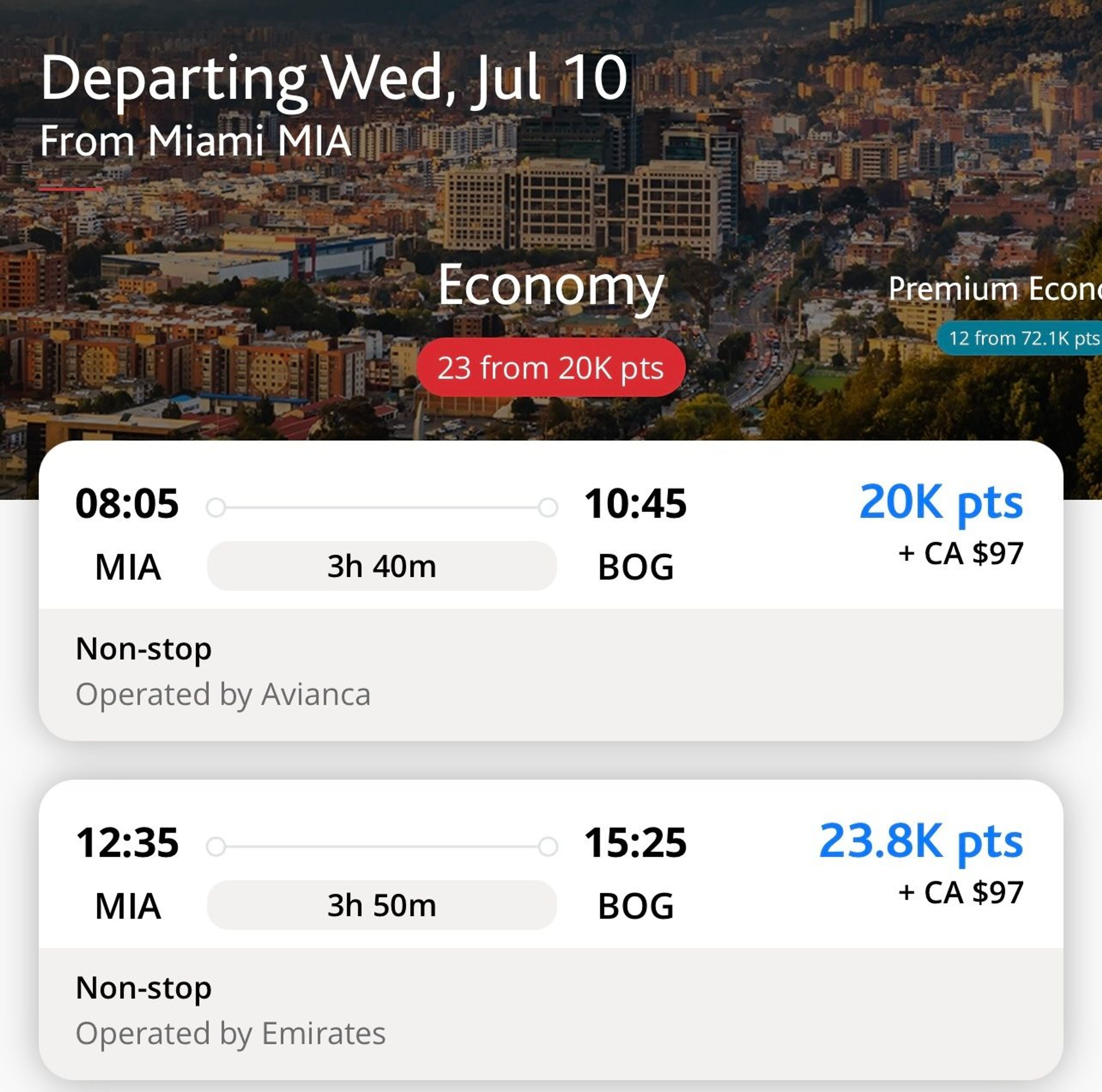 An example of booking the new Emirates flight using Aeroplan points (in economy)
