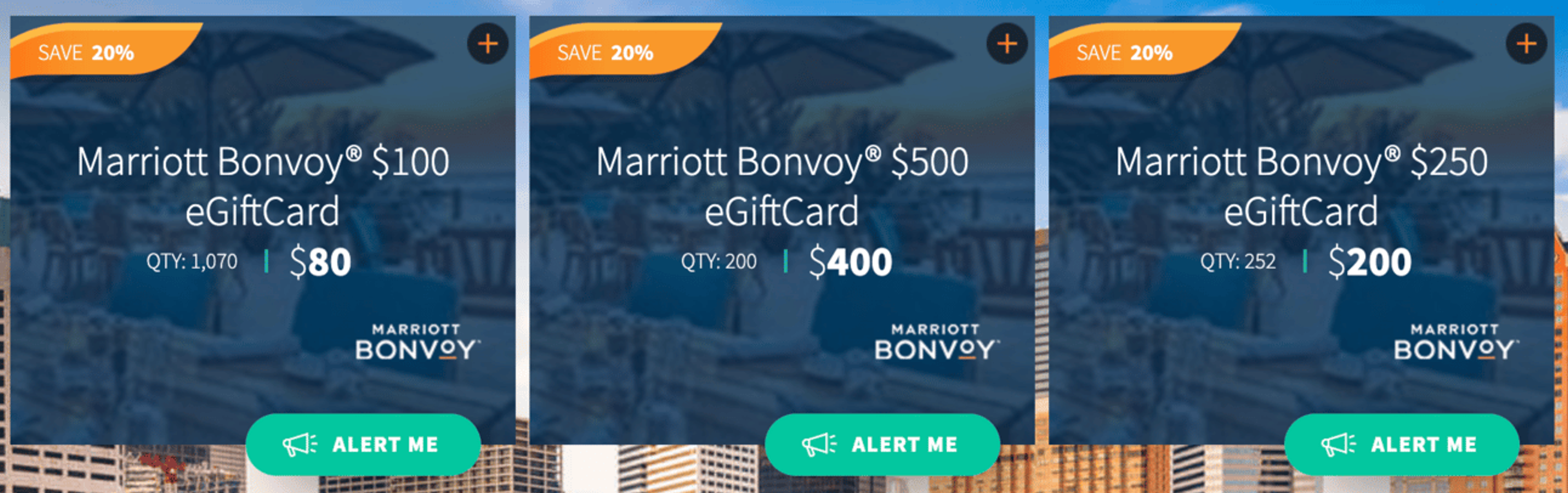 Marriott Gift Cards for 20% off with Daily Getaways