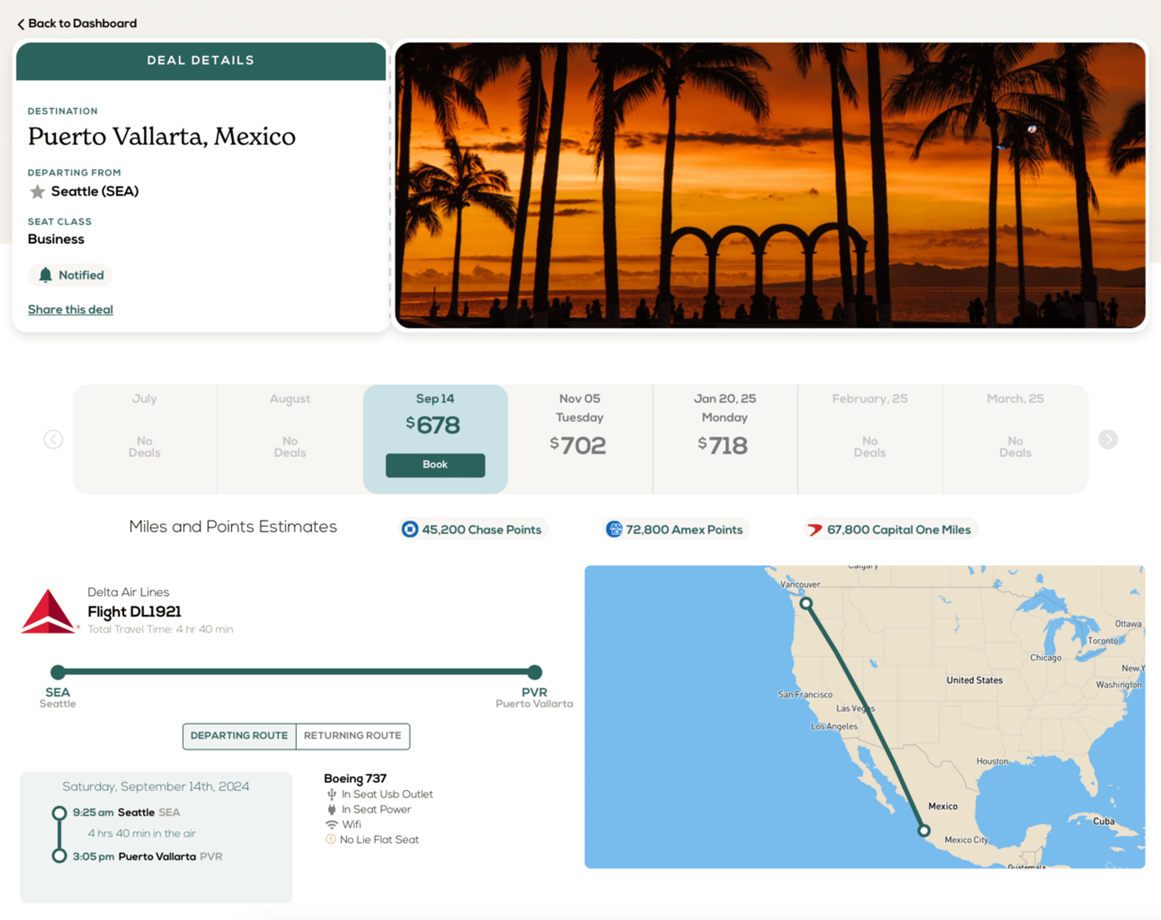 Screenshot of a FareDrop deal to Puerto Vallarta