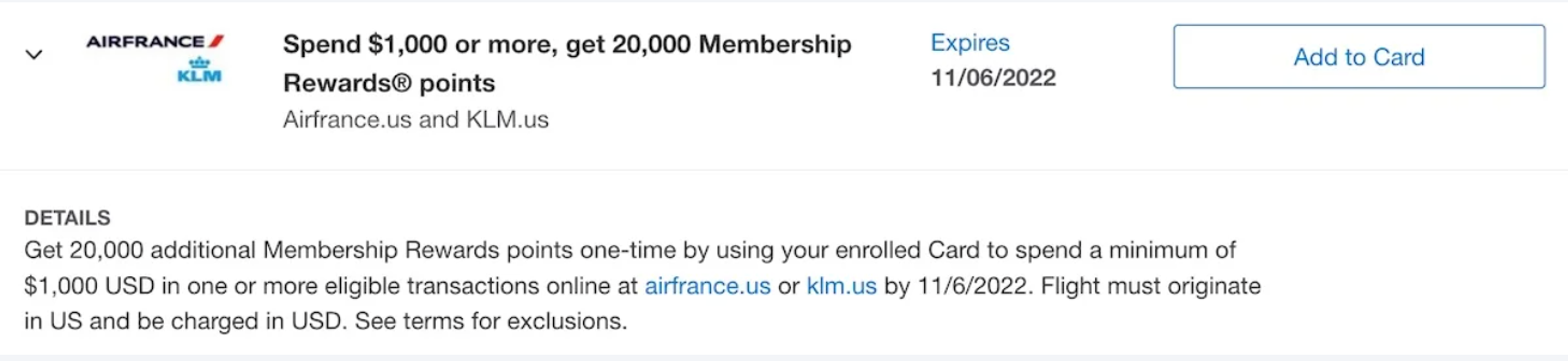 KLM/Air France Amex offer