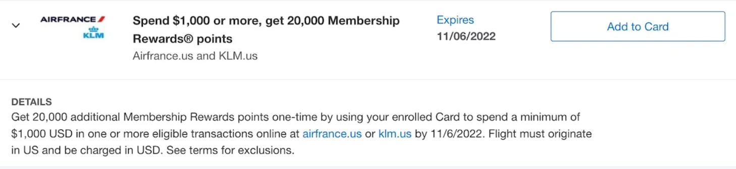 KLM/Air France Amex offer