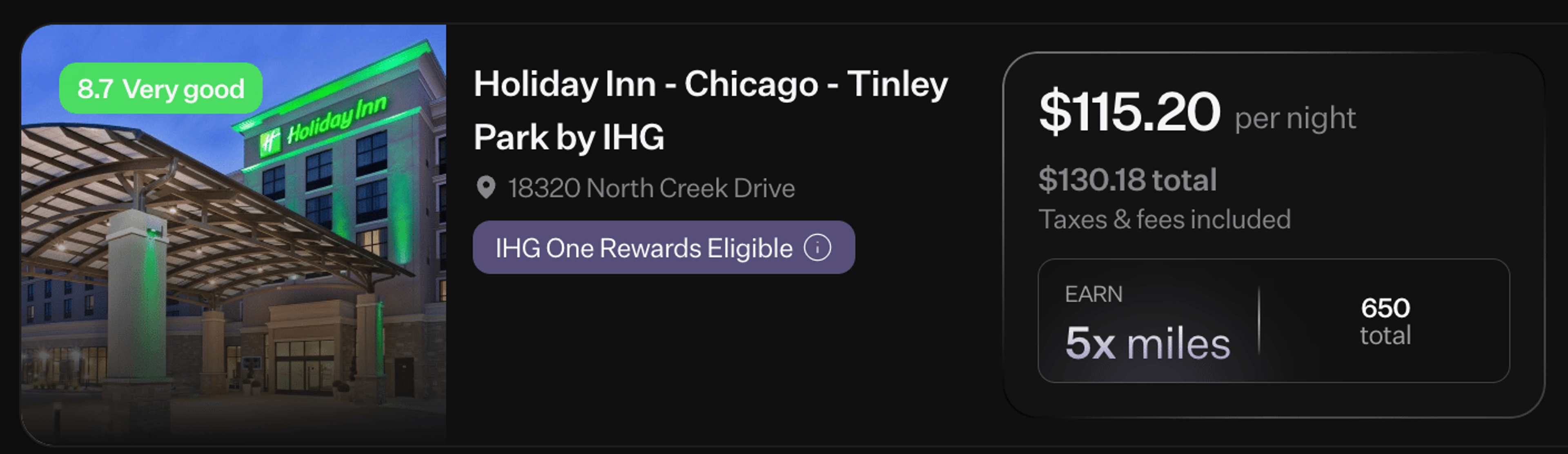 Example of a loyalty-eligible booking through Rove