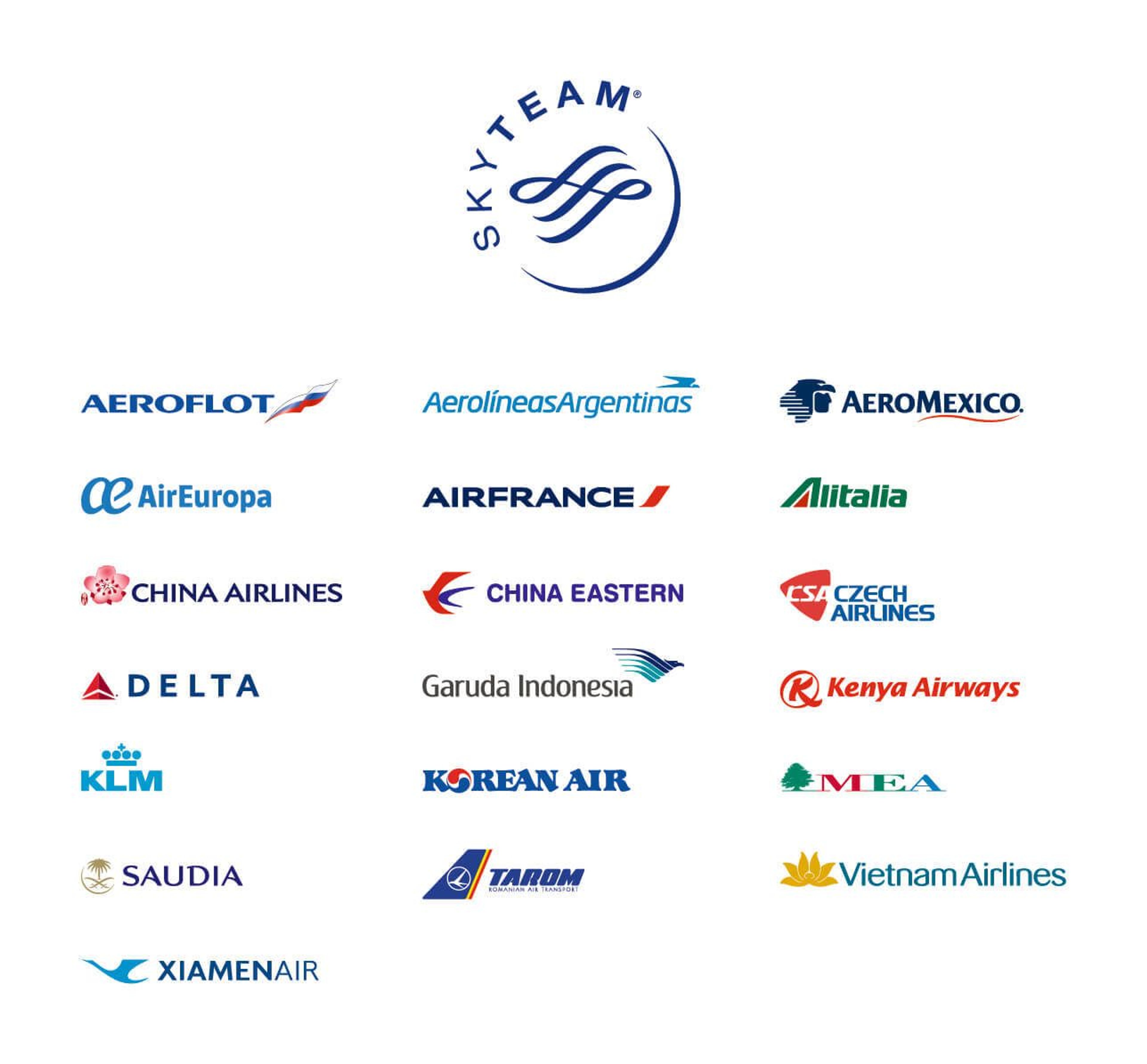 A graphic showing all of the skyteam airlines logos