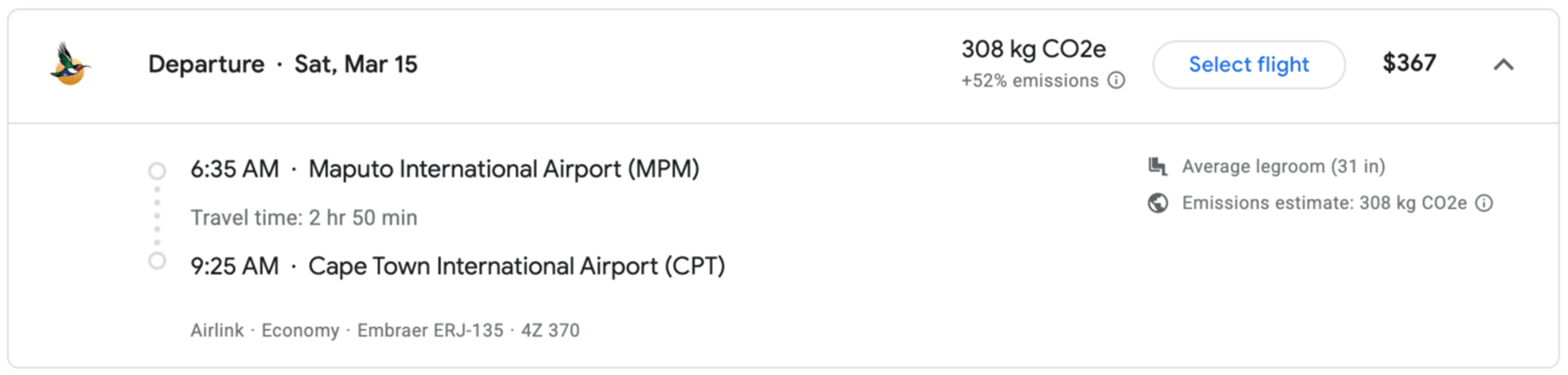 The same flight costs $367 with cash