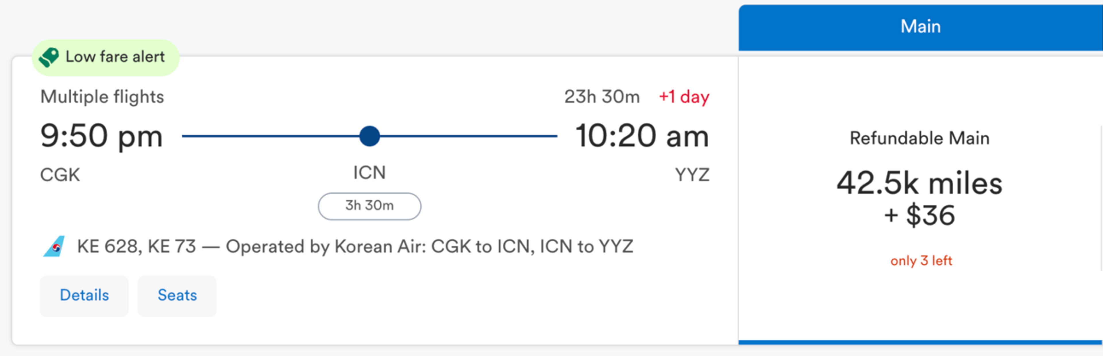 Jakarta to Toronto for 42,500 Alaska Miles