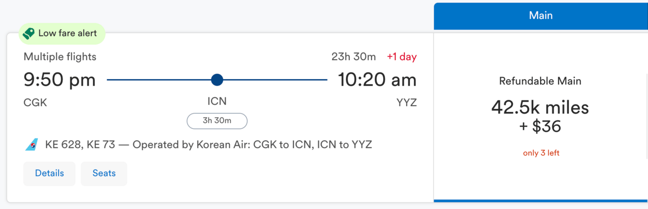 Jakarta to Toronto for 42,500 Alaska Miles