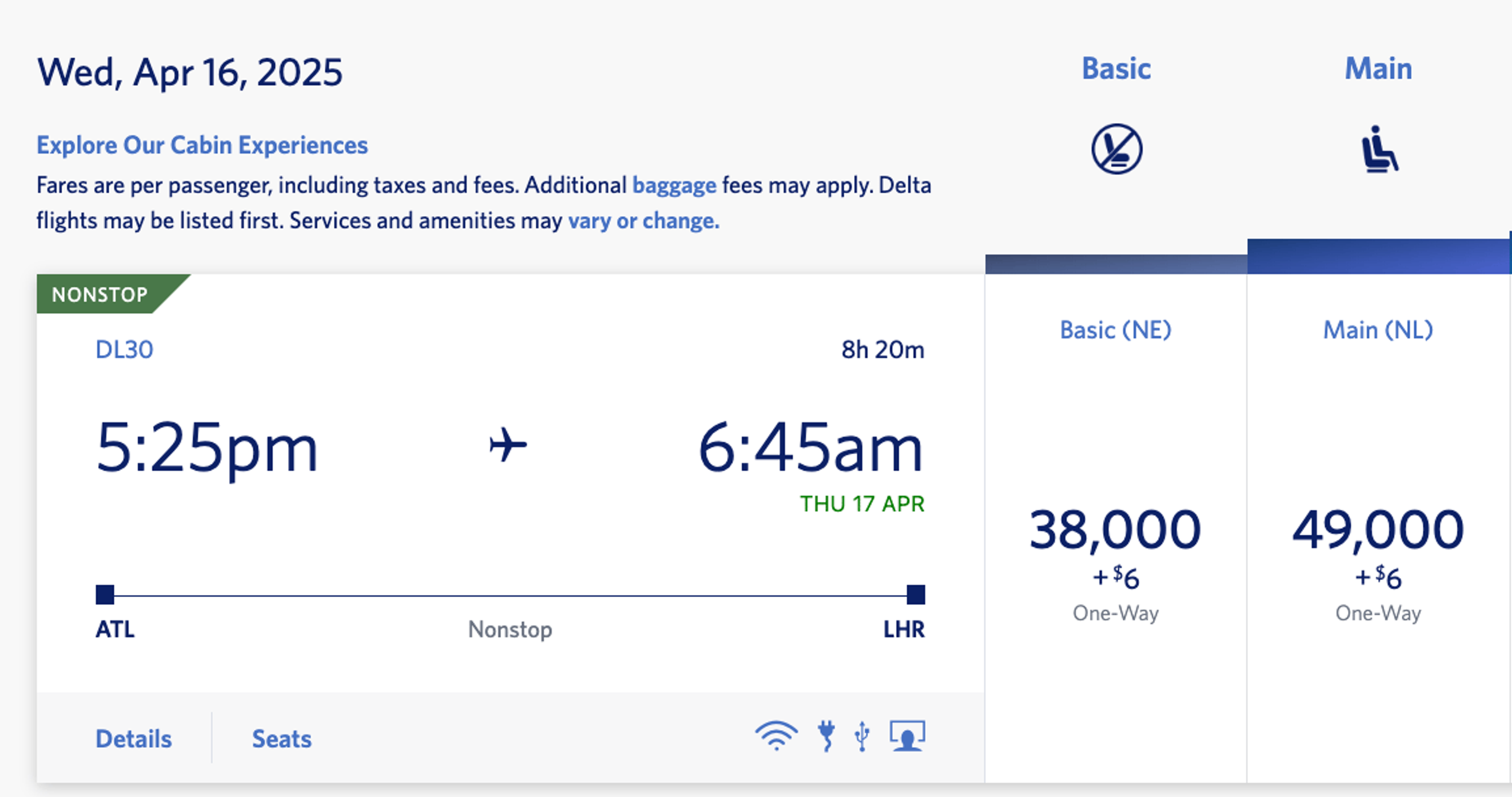 Delta one way from Atlanta to London for 38,000 miles in economy