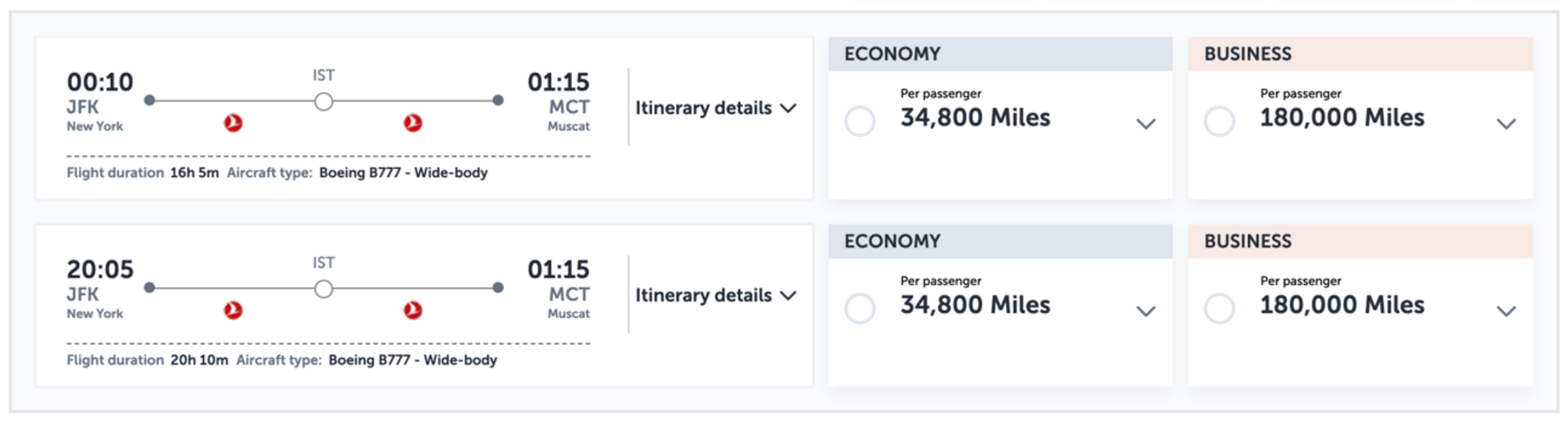 JFK to Muscat, Oman for 34,000 miles