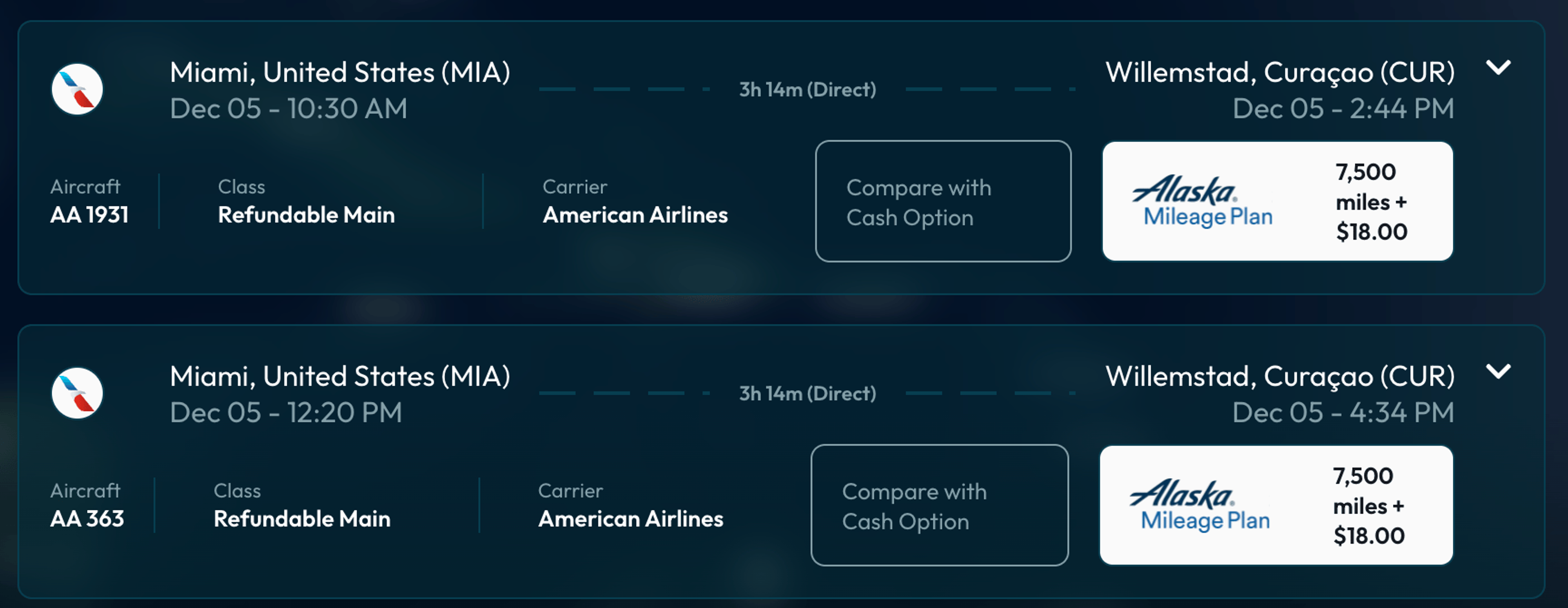 Miami to Curacao for 7,500 miles