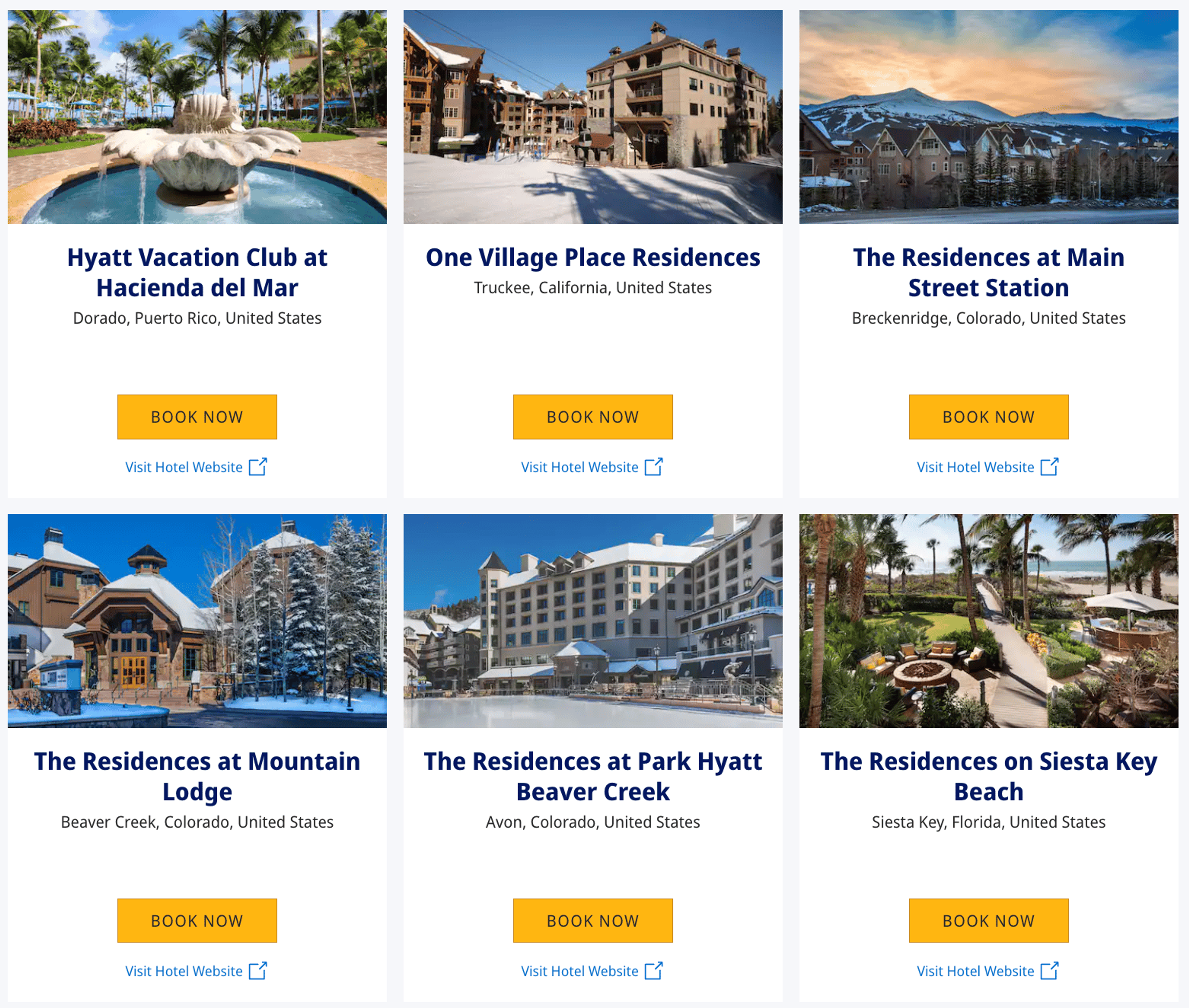 Various Hyatt Vacation Club properties