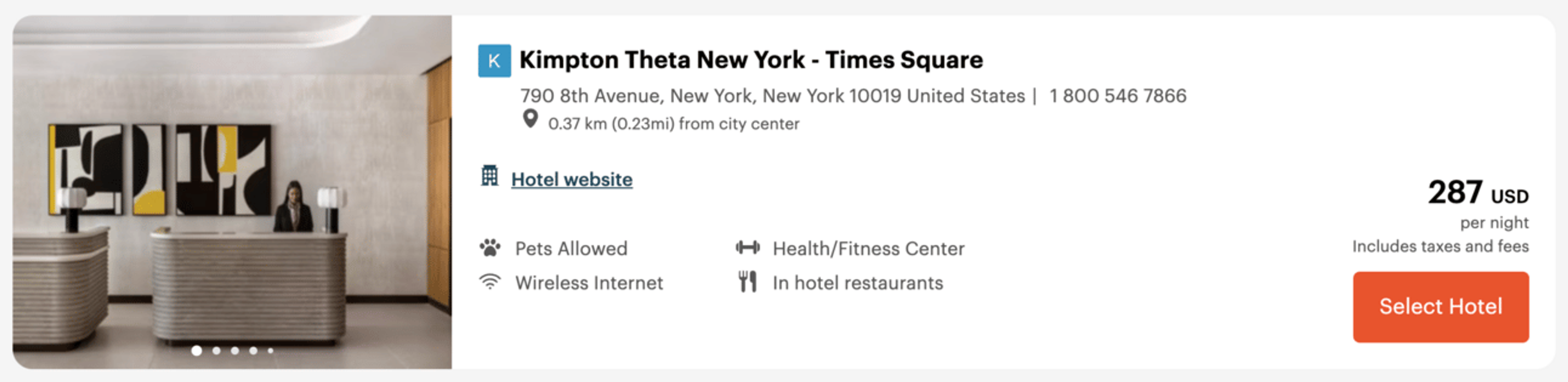 The same hotel for $287 per night with cash