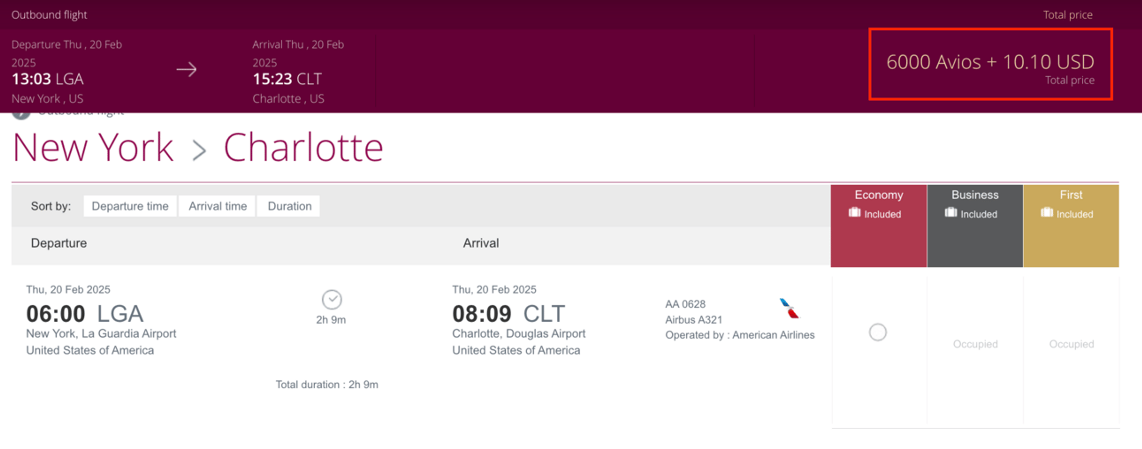 LGA-CLT for 6,000 Avios on American