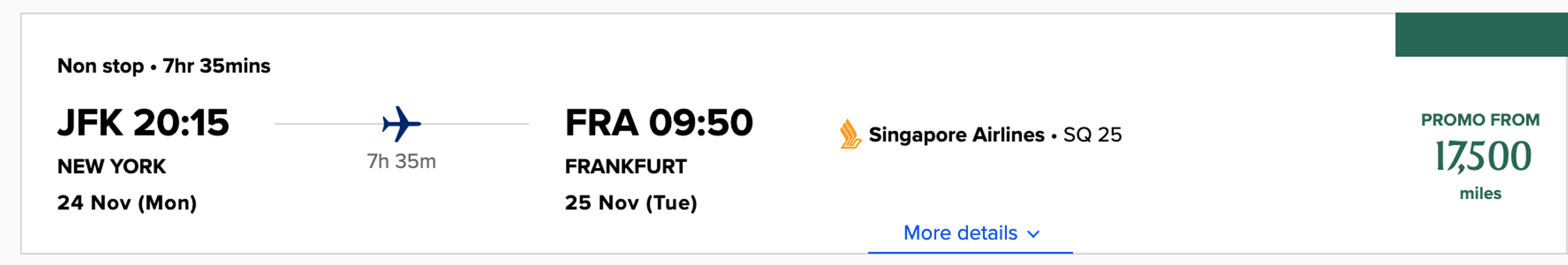 New York to Frankfurt for 17,500 miles