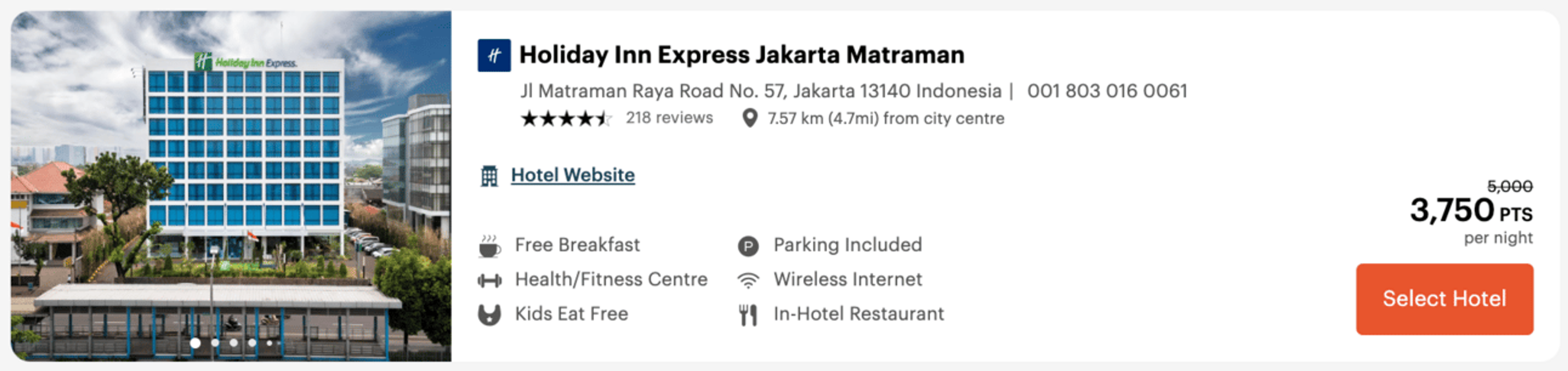 Holiday Inn Jakarta for 3,750 points per night
