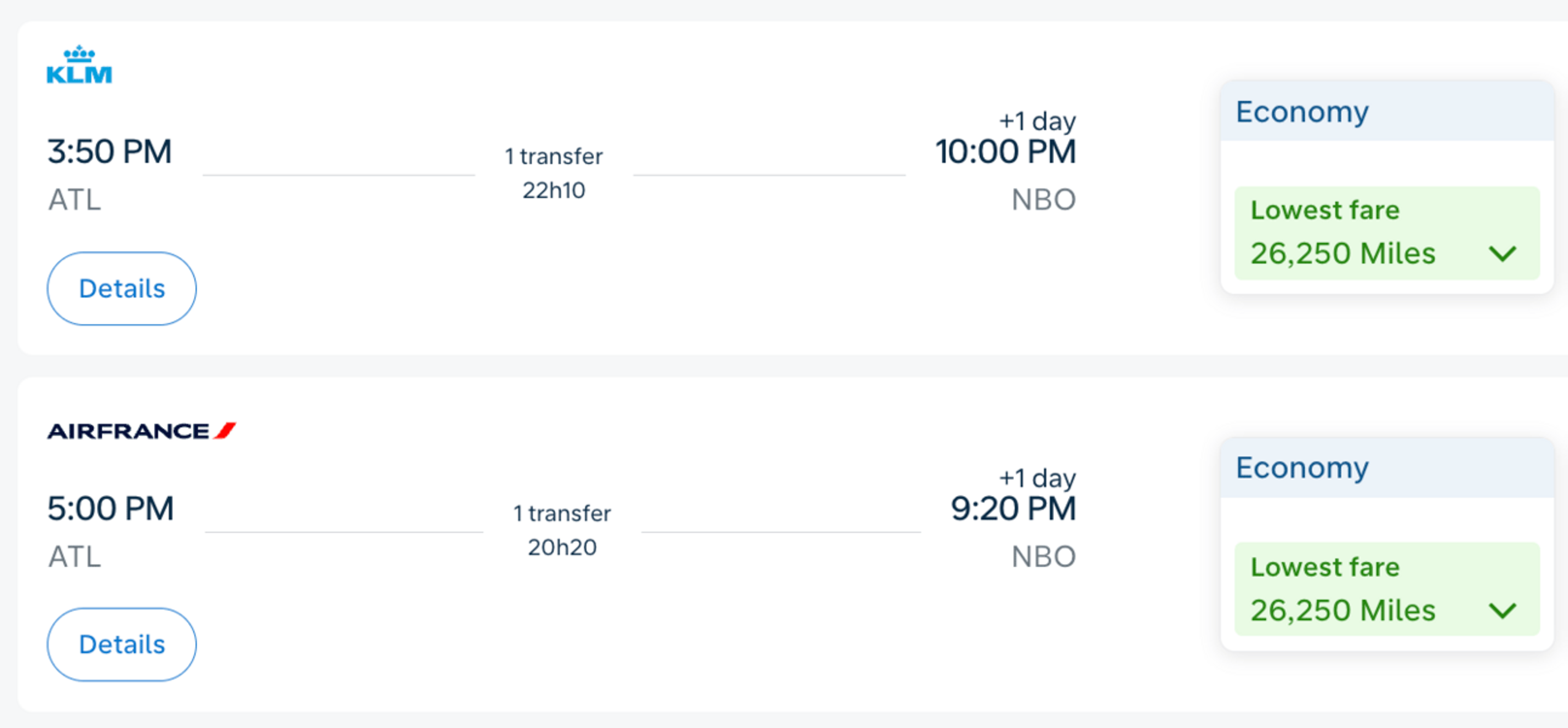 ATL-NBO for 26,250 miles one way