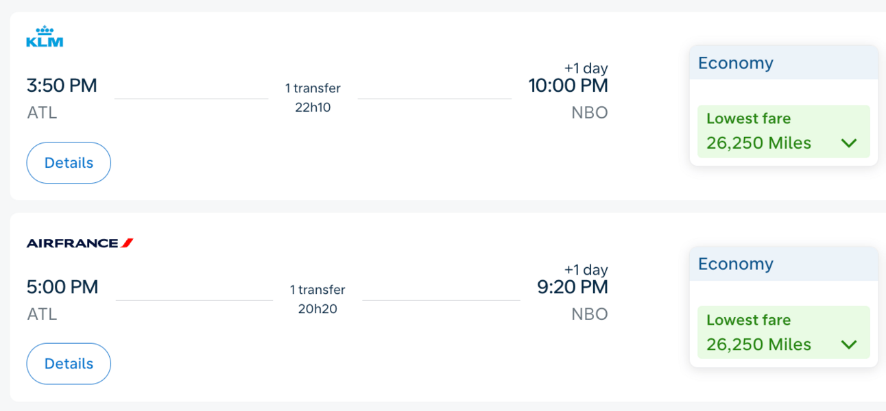 ATL-NBO for 26,250 miles one way