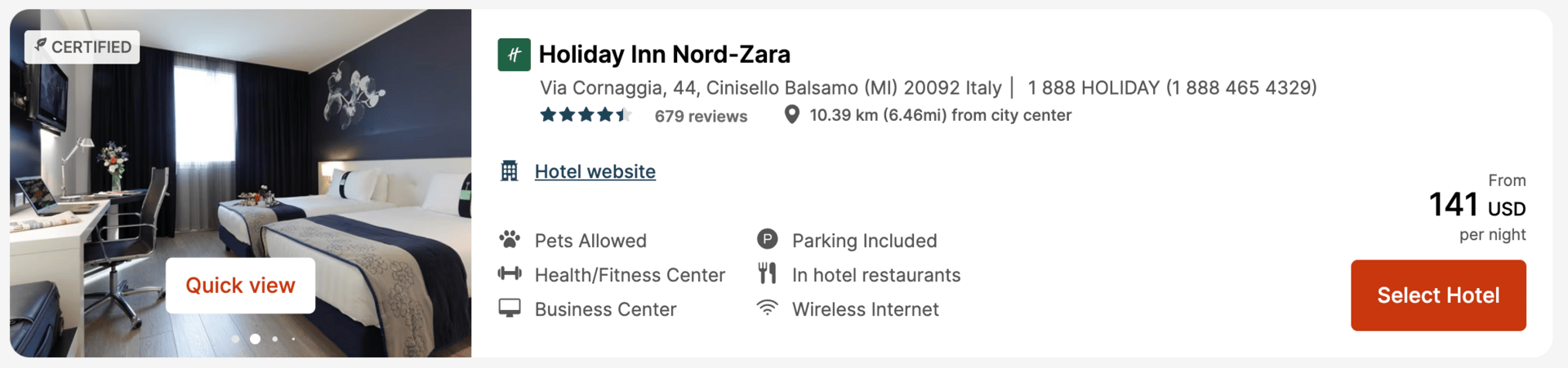 Holiday Inn Milan for $141 per night