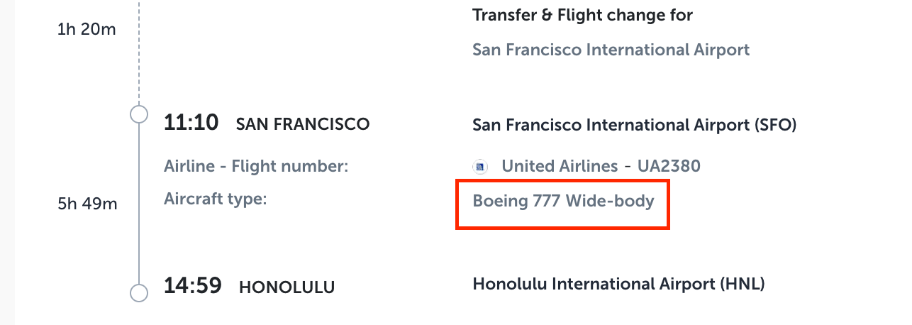 A photo showing the plane types of the aforementioned route