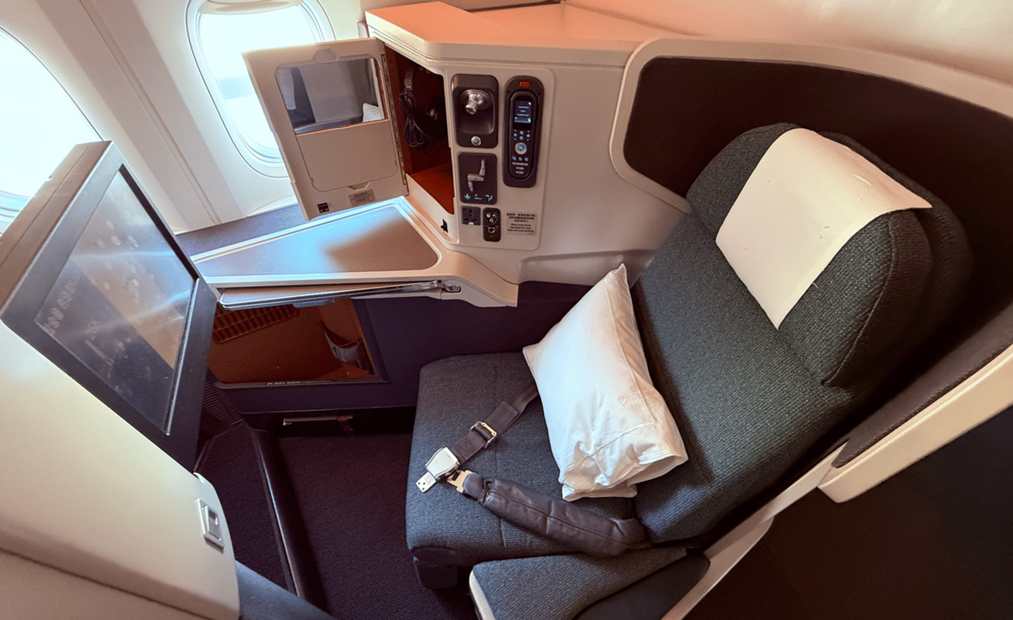 Photo of a Cathay Pacific business-class seat