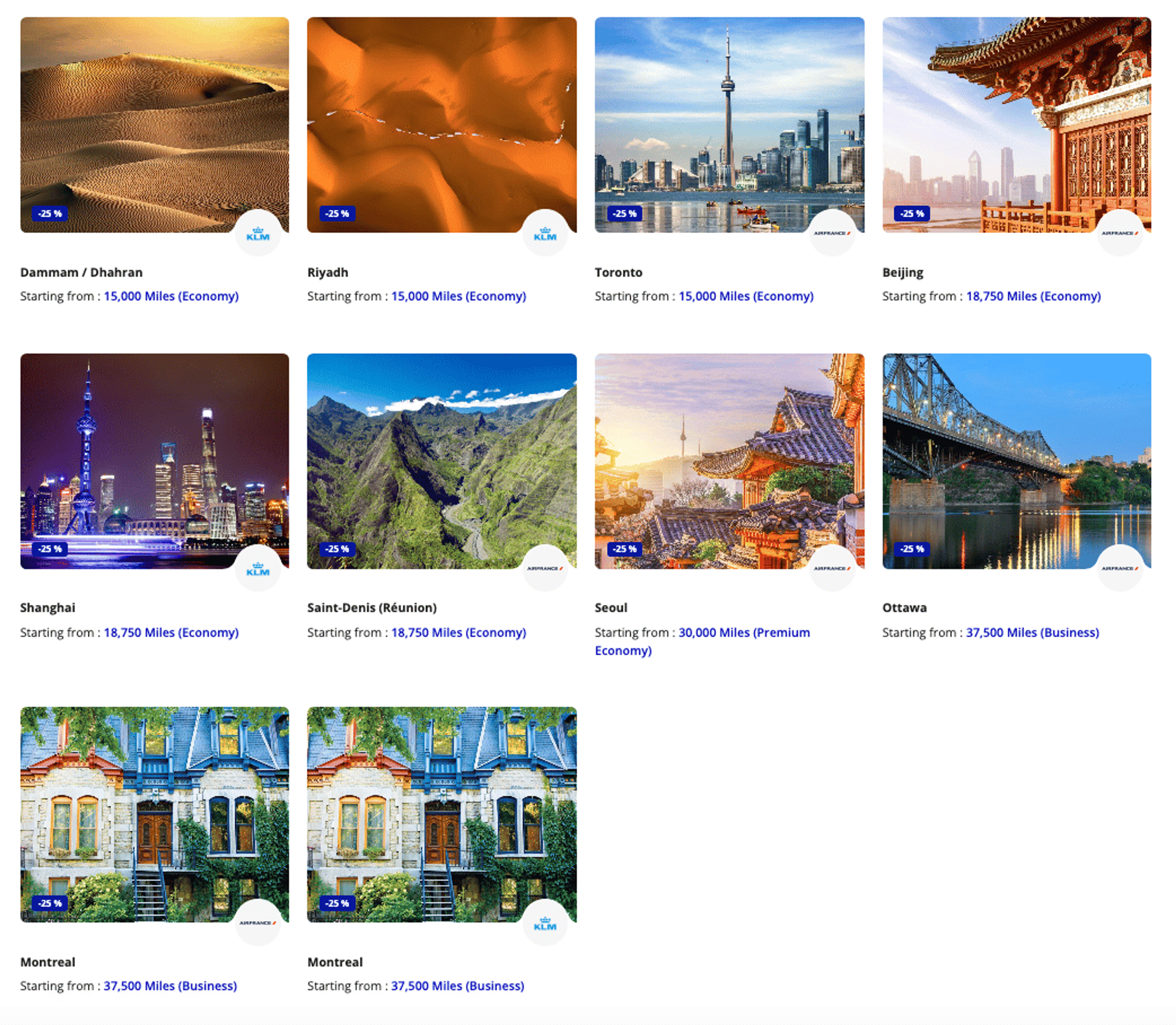Long-haul options for this month's Flying Blue promo rewards
