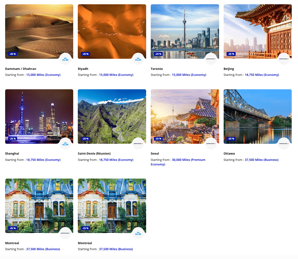 Long-haul options for this month's Flying Blue promo rewards