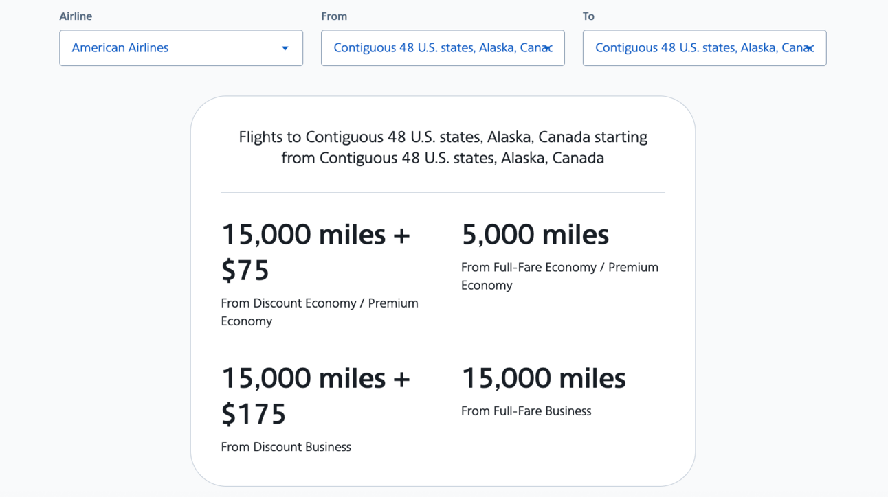 AA upgrade award chart