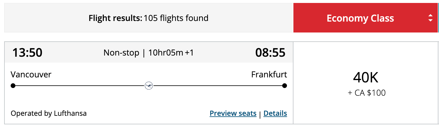 Aeroplan YVR to MUC