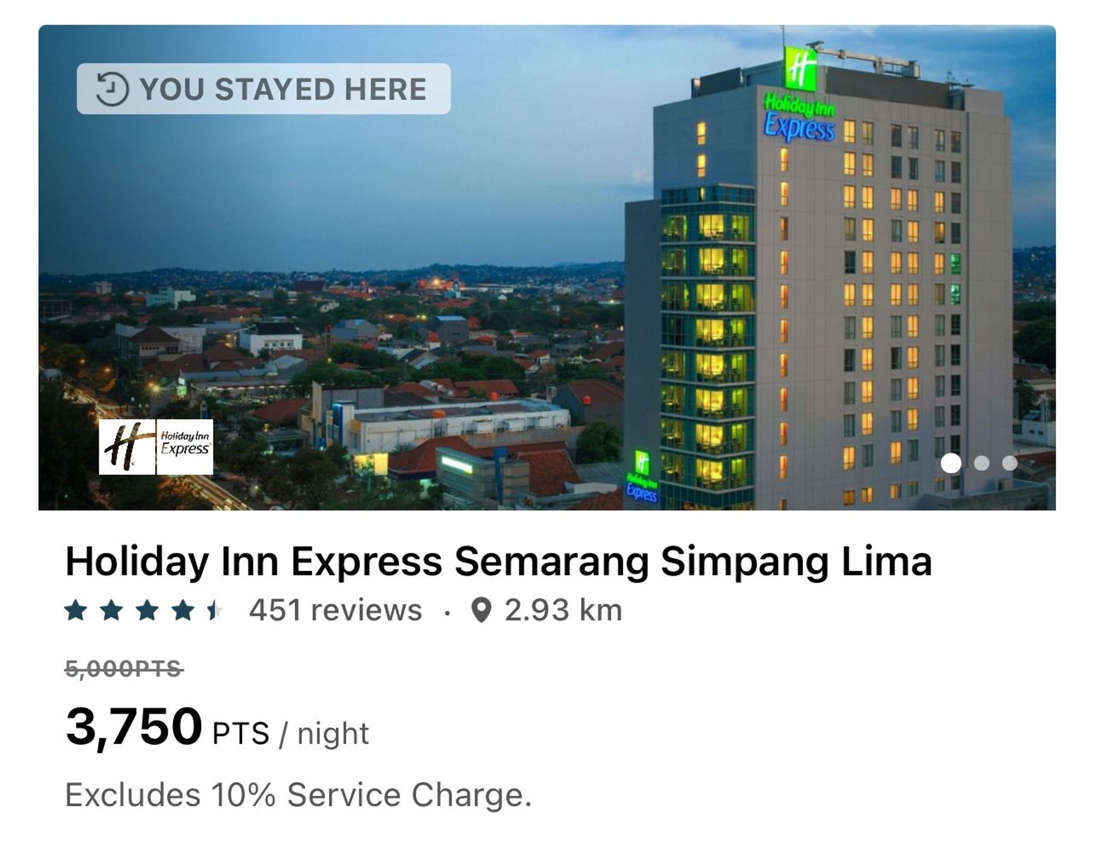 Holiday Inn in Semarang for 3,750 points per night