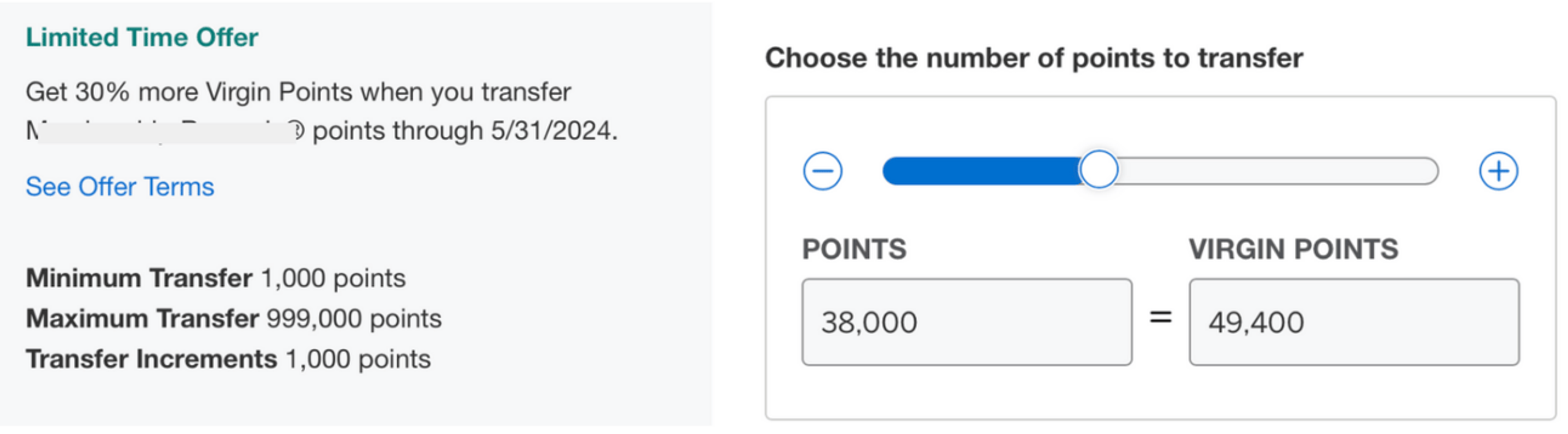 An example of transferring MR points to Virgin Atlantic wit a 30% bonus