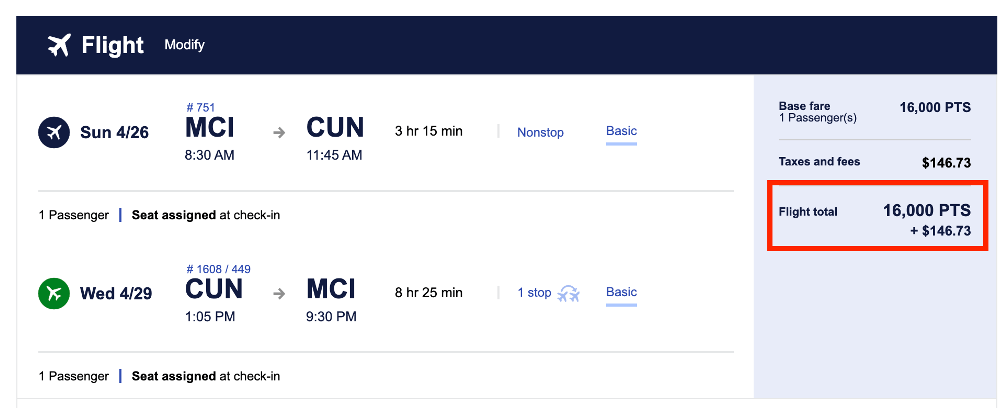 Kansas City to Cancun for 16,000 Southwest points